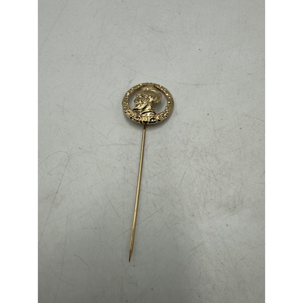 Vintage Roman Soldier Centurion Gold Tone Stick Pin Laurel Wreath Lapel Hat Pin